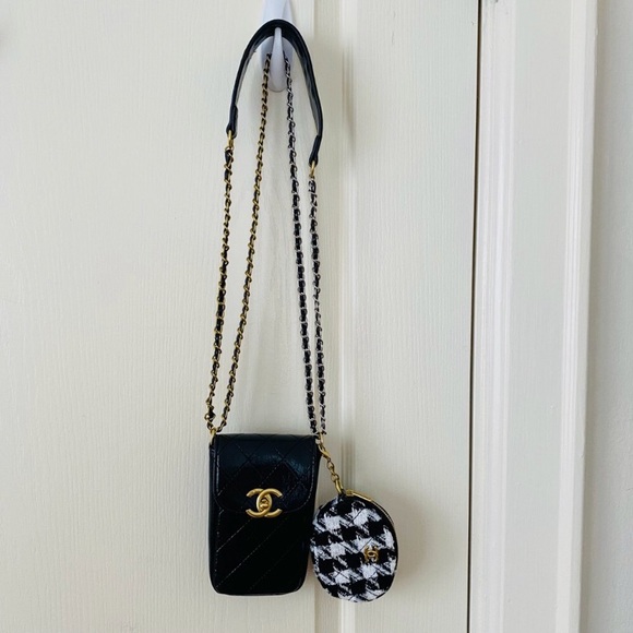 Brand New Chanel Makeup Trio Set Black Shoulder Bag with Tweed Coin Pouch - Picture 1 of 16